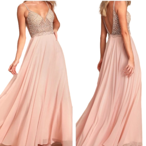 Lulus Dresses & Skirts - Lulus True Love Blush pink beaded maxi dress